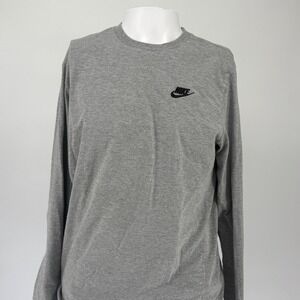 Nike Sportswear Mens Long Sleeve Tee Heather Grey Embroidered Logo Large L